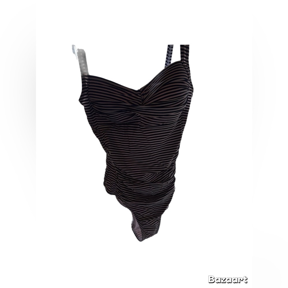 Black and white striped one piece swimsuit